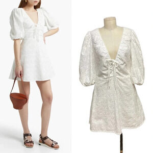 NICHOLAS Danni Bow-detailed Broderie Anglaise Mini Dress White Size US 8